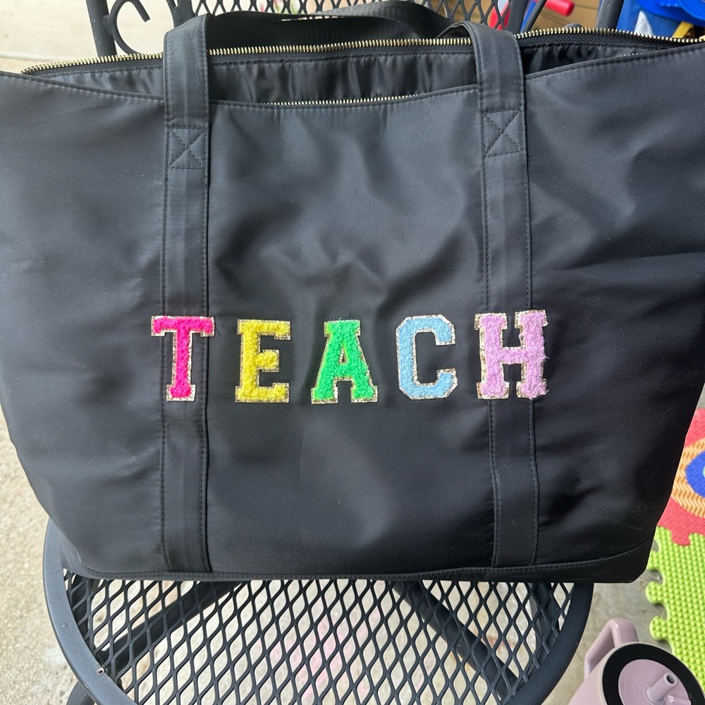 Black Tote Bag with Colorful 'TEACH' Embroidery